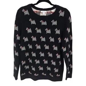 Charter Club Black Sweater with Dog Pattern